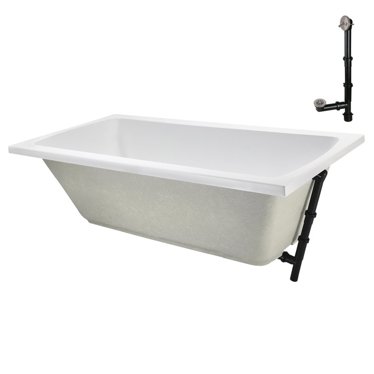 66" White Acrylic Rectangular Drop-In Soaking Bathtub