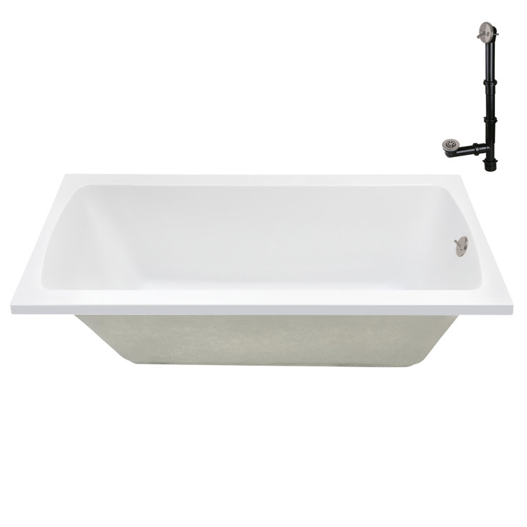 66" White Acrylic Rectangular Drop-In Soaking Bathtub