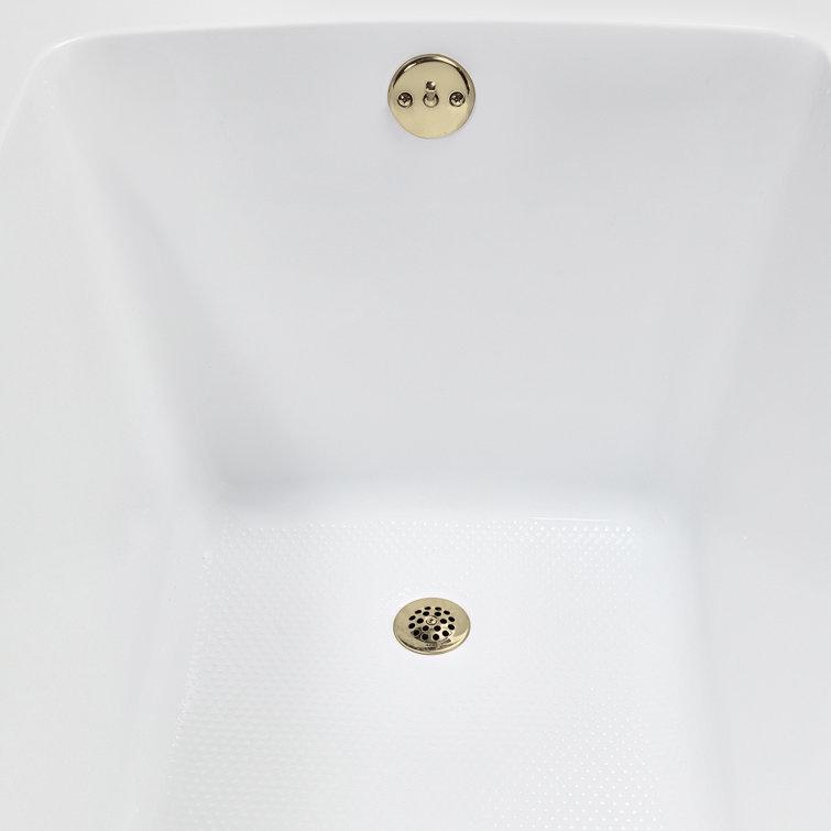 66" x 34" Glossy White Acrylic Soaking Drop-In Bathtub with Polished Brass Drain
