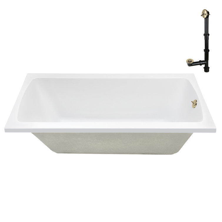 66" x 34" Glossy White Acrylic Soaking Drop-In Bathtub with Polished Brass Drain