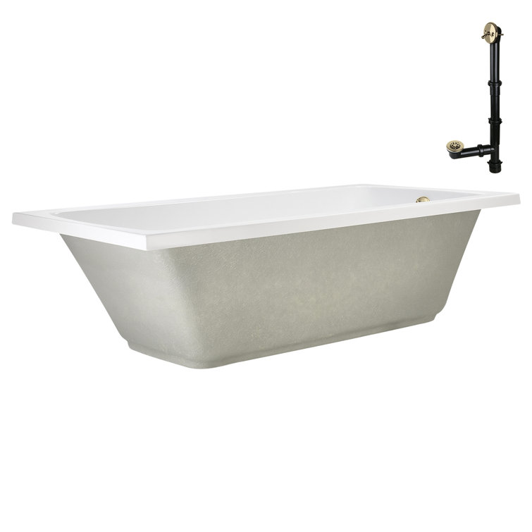 66" x 34" Glossy White Acrylic Soaking Drop-In Bathtub with Polished Brass Drain