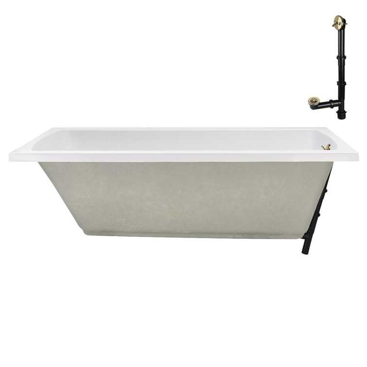 66" x 34" Glossy White Acrylic Soaking Drop-In Bathtub with Polished Brass Drain