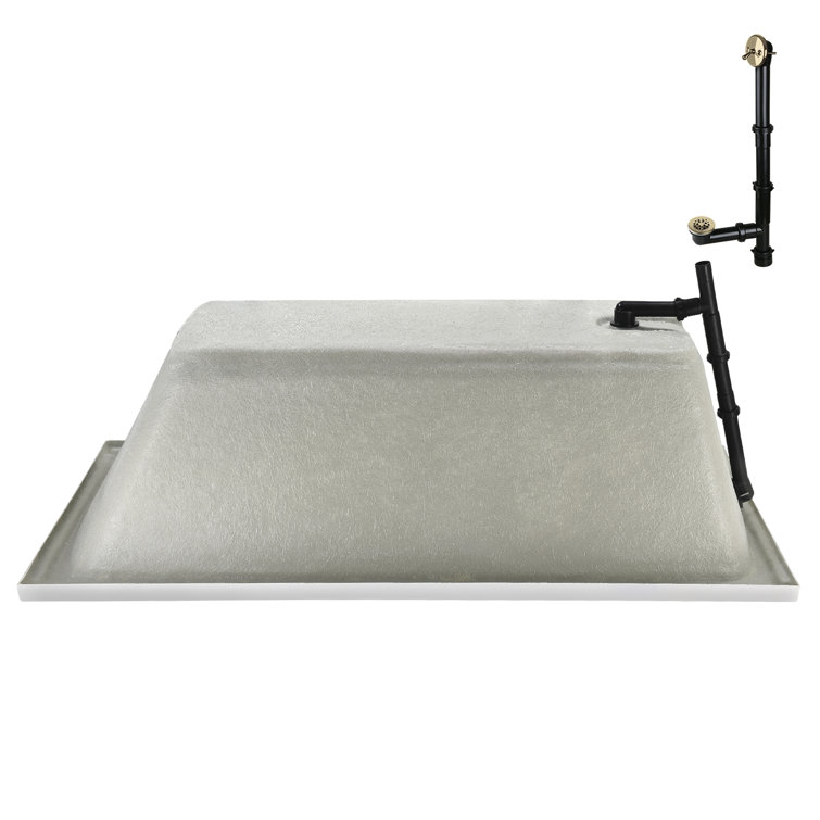 66" x 34" Glossy White Acrylic Soaking Drop-In Bathtub with Polished Brass Drain