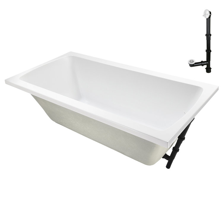 66" x 34" Glossy White Acrylic Soaking Drop-In Bathtub