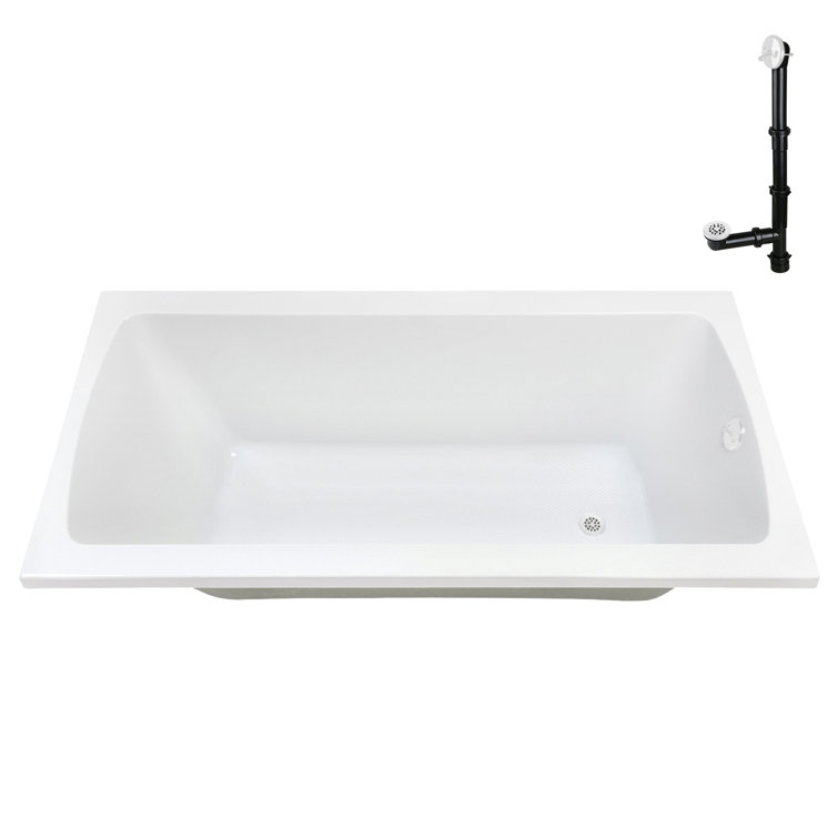 66" x 34" Glossy White Acrylic Soaking Drop-In Bathtub