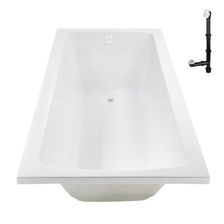 66" x 34" Glossy White Acrylic Soaking Drop-In Bathtub