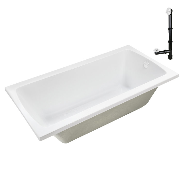 66" x 34" Glossy White Acrylic Soaking Drop-In Bathtub