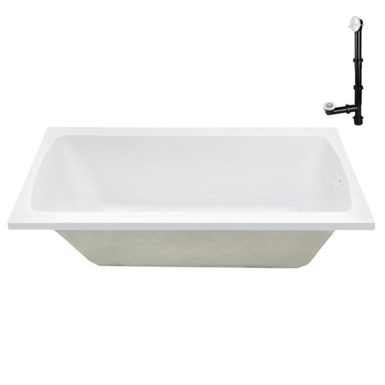 66" x 34" Glossy White Acrylic Soaking Drop-In Bathtub