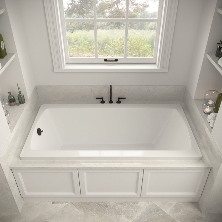 66" Glossy White Acrylic Soaking Drop-In Bathtub with Matte Black Trim