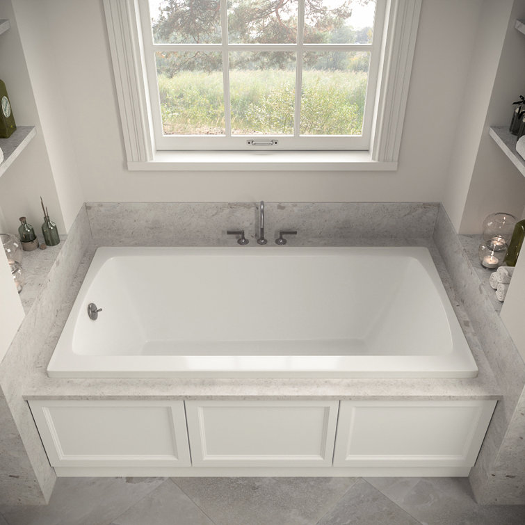 66" White Acrylic Rectangular Drop-In Soaking Bathtub