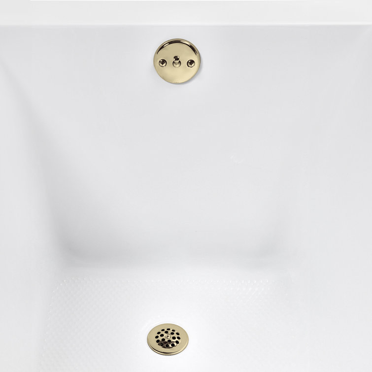 66'' Glossy White Acrylic Soaking Drop-In Bathtub with Polished Brass Drain