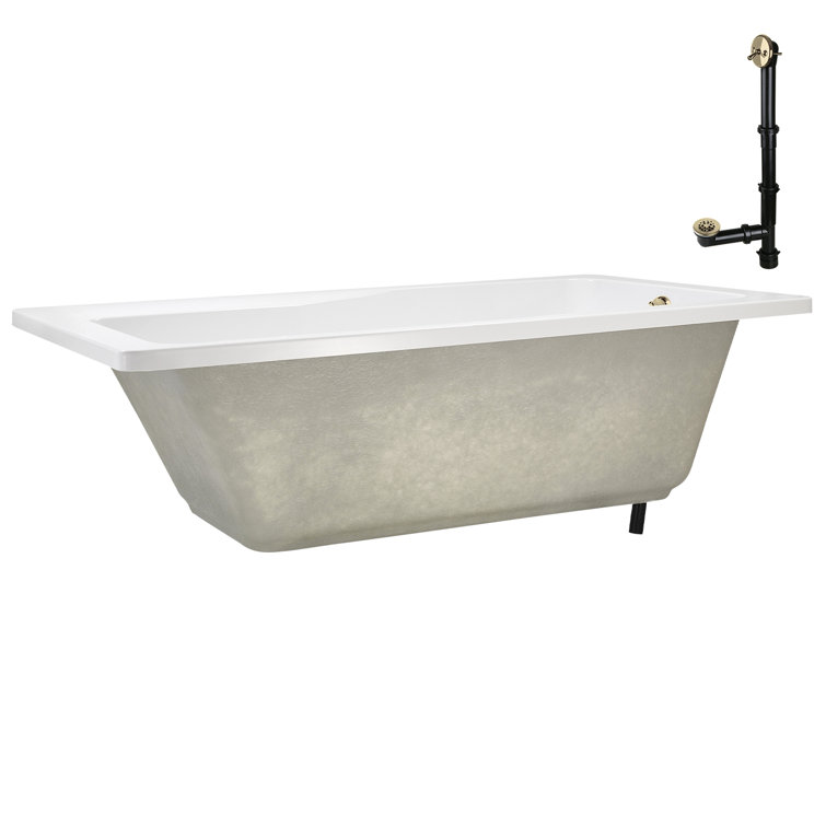 66'' Glossy White Acrylic Soaking Drop-In Bathtub with Polished Brass Drain