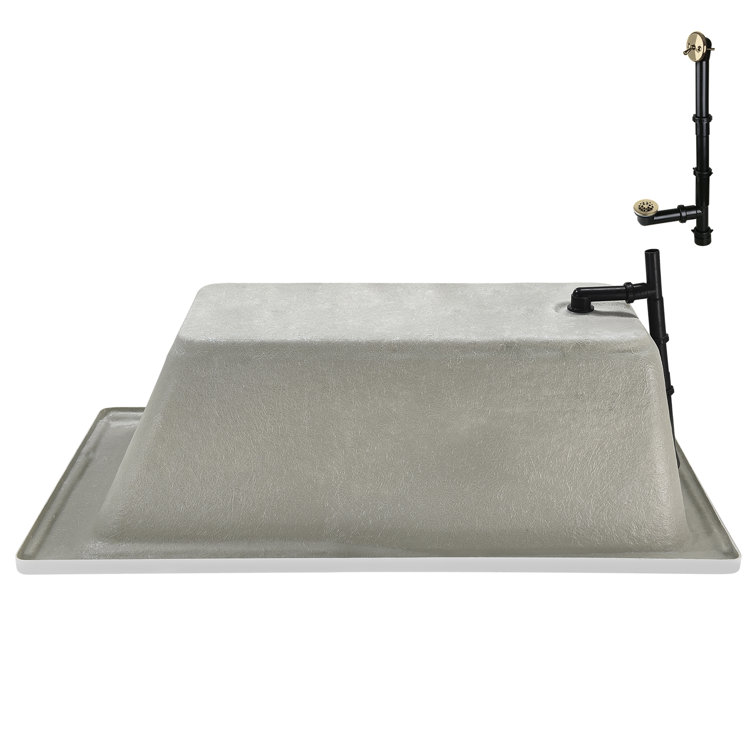 66'' Glossy White Acrylic Soaking Drop-In Bathtub with Polished Brass Drain