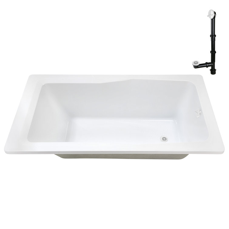66'' White Acrylic Rectangular Drop-In Soaking Bathtub