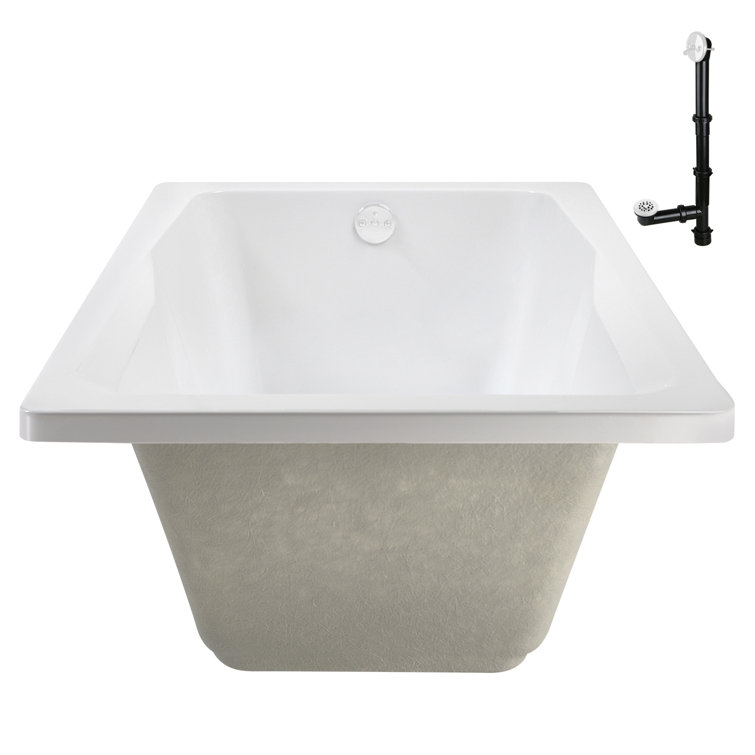 66'' White Acrylic Rectangular Drop-In Soaking Bathtub