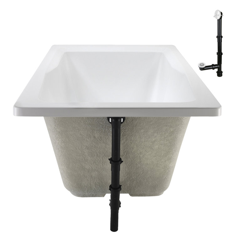 66'' White Acrylic Rectangular Drop-In Soaking Bathtub