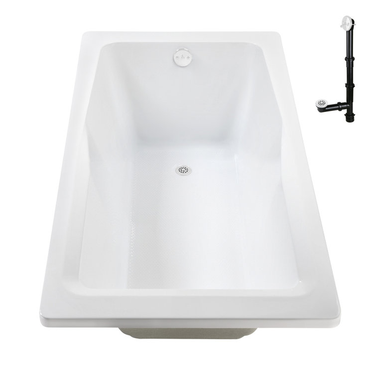 66'' White Acrylic Rectangular Drop-In Soaking Bathtub