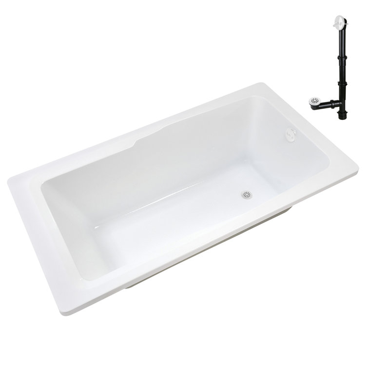 66'' White Acrylic Rectangular Drop-In Soaking Bathtub