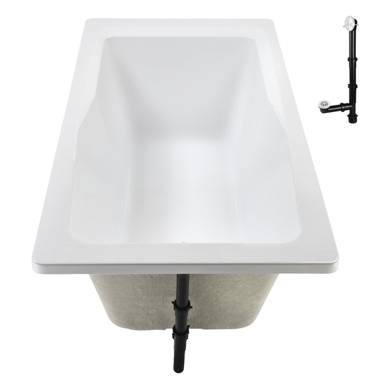 66'' White Acrylic Rectangular Drop-In Soaking Bathtub
