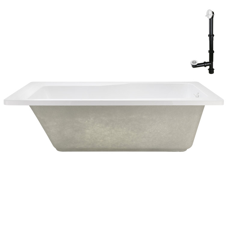 66'' White Acrylic Rectangular Drop-In Soaking Bathtub
