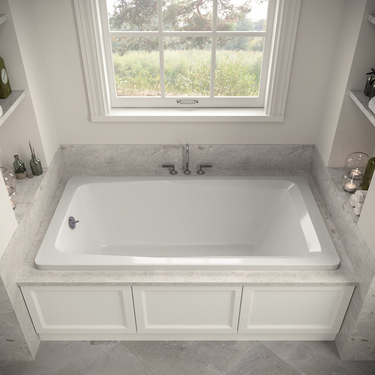 66'' Glossy White Acrylic Soaking Drop-In Bathtub with Brushed Nickel Drain