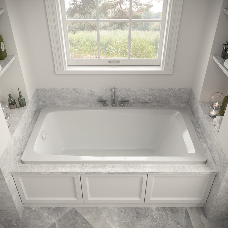 66'' White Acrylic Rectangular Drop-In Soaking Bathtub