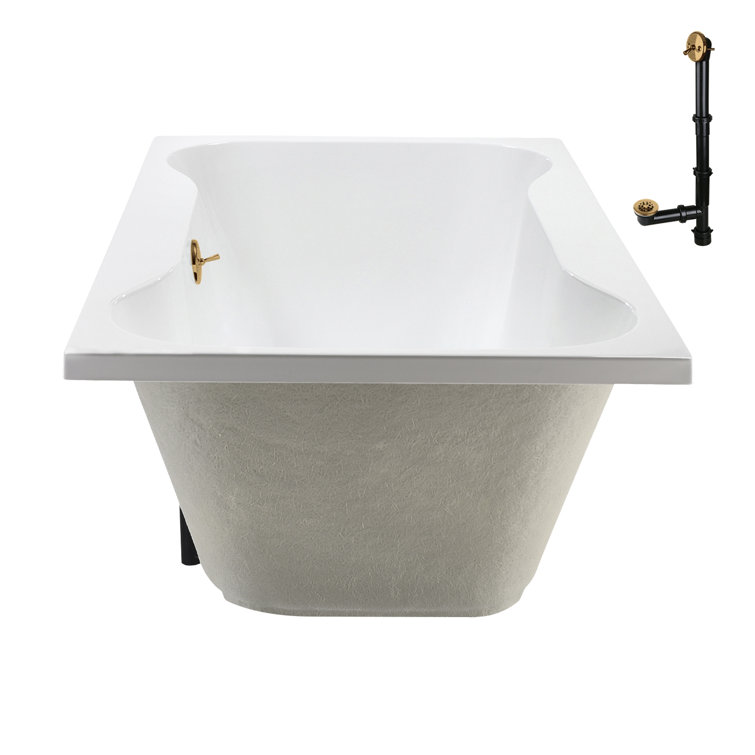 72'' Glossy White Acrylic Soaking Drop-In Bathtub with Brushed Gold Hardware