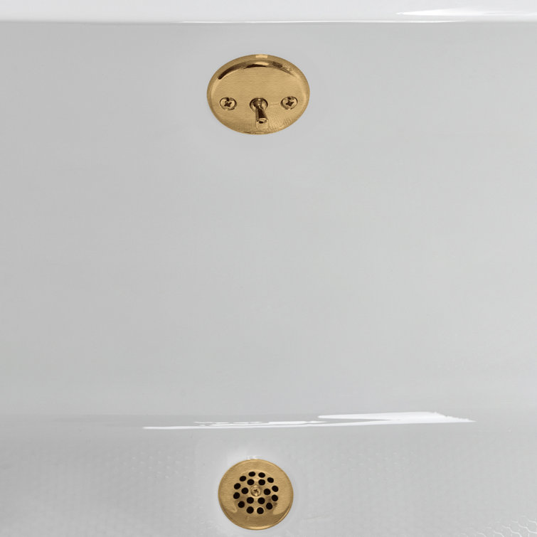 72'' Glossy White Acrylic Soaking Drop-In Bathtub with Brushed Gold Hardware