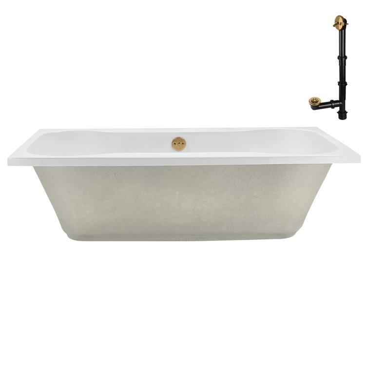 72'' Glossy White Acrylic Soaking Drop-In Bathtub with Brushed Gold Hardware