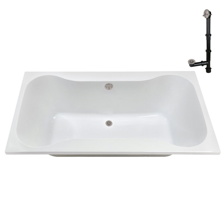 72'' x 36'' Glossy White Acrylic Soaking Drop-In Bathtub