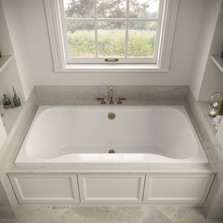 72'' Glossy White Acrylic Soaking Drop-In Bathtub with Brushed Gold Hardware