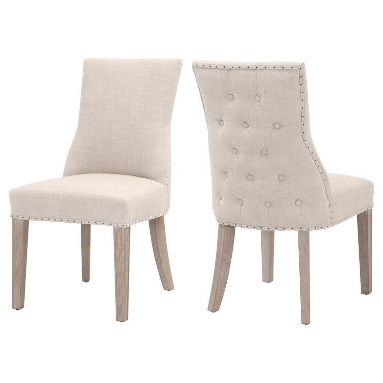 Bisque French Linen Upholstered Arm Chair with Natural Gray Wood
