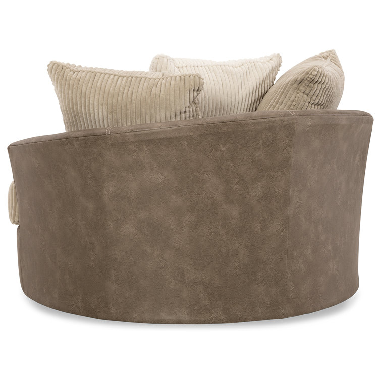 Oversized Contemporary Swivel Accent Chair in Brown Faux Leather