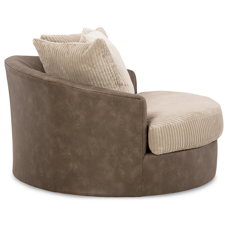 Oversized Contemporary Swivel Accent Chair in Brown Faux Leather
