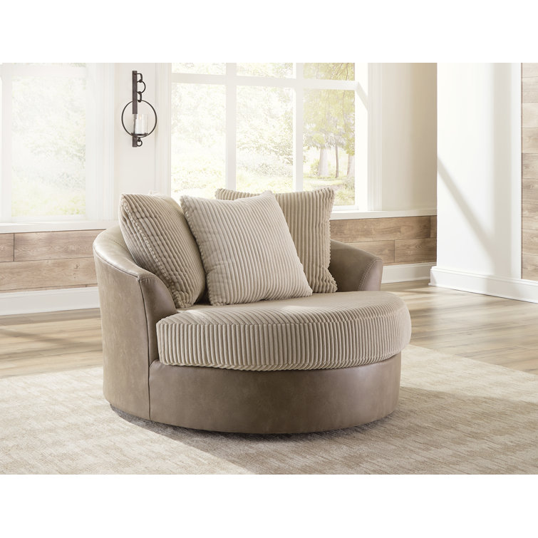 Oversized Contemporary Swivel Accent Chair in Brown Faux Leather