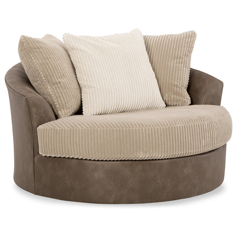 Oversized Contemporary Swivel Accent Chair in Brown Faux Leather