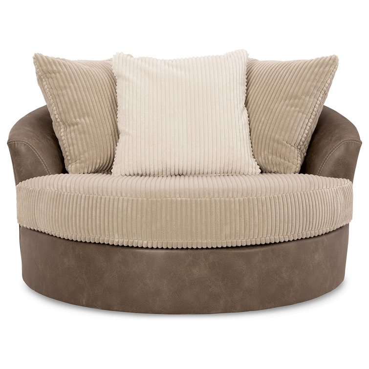 Oversized Contemporary Swivel Accent Chair in Brown Faux Leather