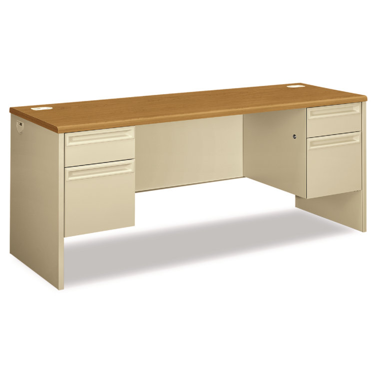 Executive Gray Credenza Desk with Drawer and Filing Cabinet