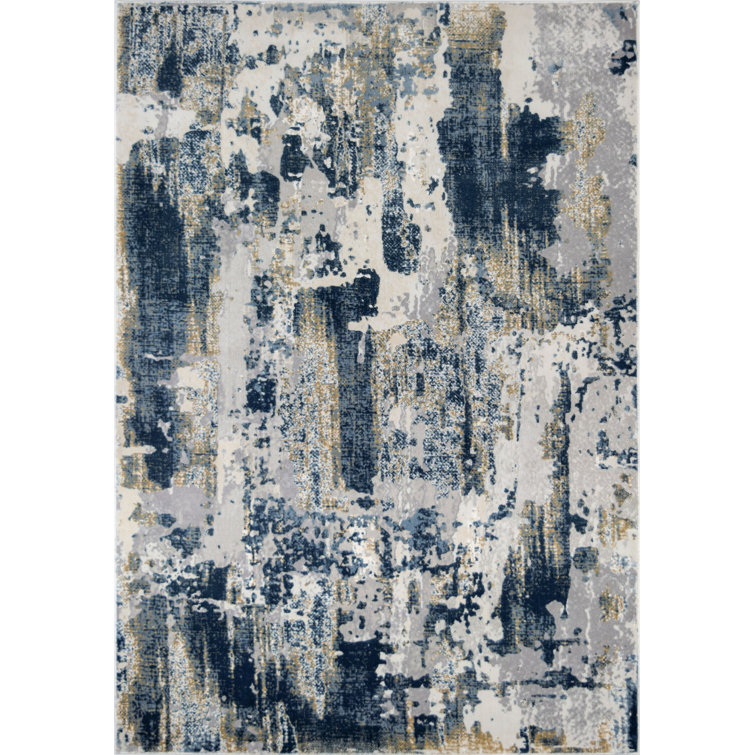 Sapphire Blue Synthetic 5' x 7' Transitional Abstract Area Rug