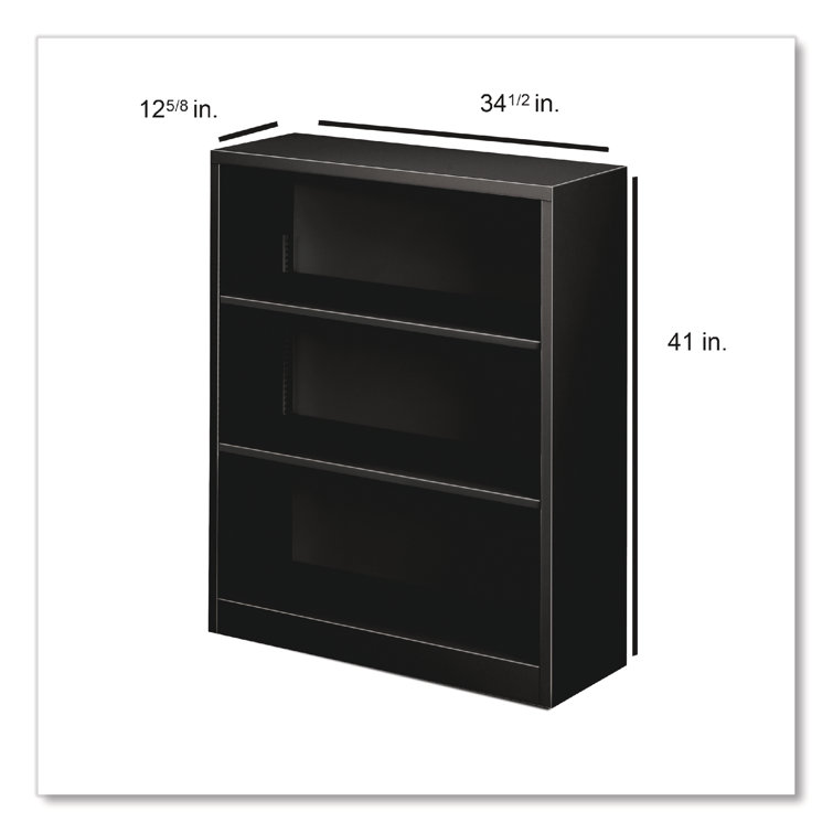 Adjustable 3-Shelf Black Steel Bookcase - 34.5" W
