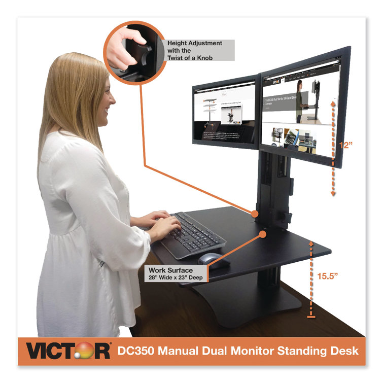 ElevatePro 28" Black Wood and Steel Dual Monitor Standing Desk Converter