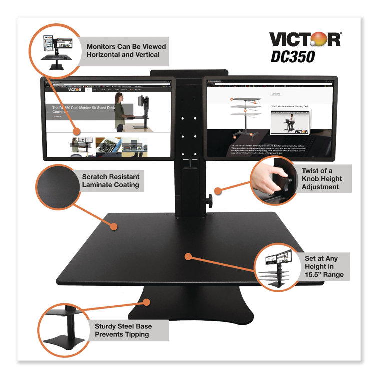 ElevatePro 28" Black Wood and Steel Dual Monitor Standing Desk Converter