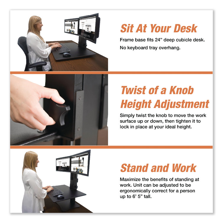 ElevatePro 28" Black Wood and Steel Dual Monitor Standing Desk Converter