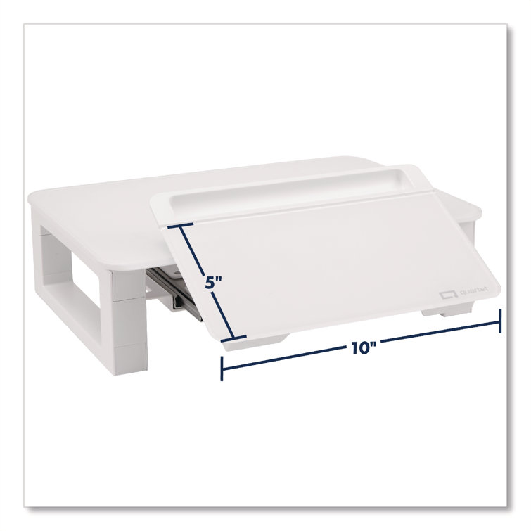 White Tempered Glass Adjustable Desktop Monitor Stand with Dry-Erase Board