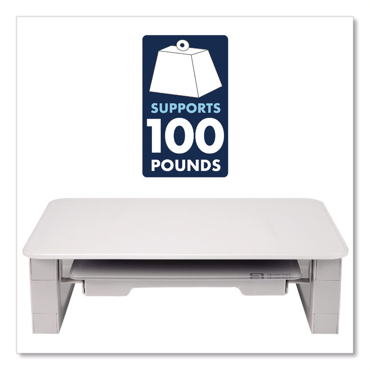 White Tempered Glass Adjustable Desktop Monitor Stand with Dry-Erase Board