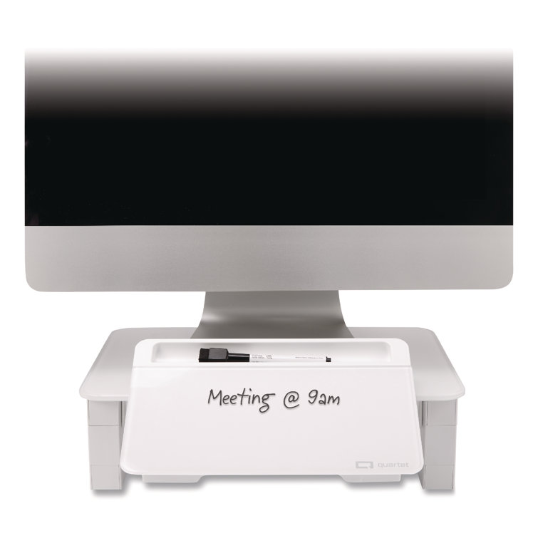 White Tempered Glass Adjustable Desktop Monitor Stand with Dry-Erase Board
