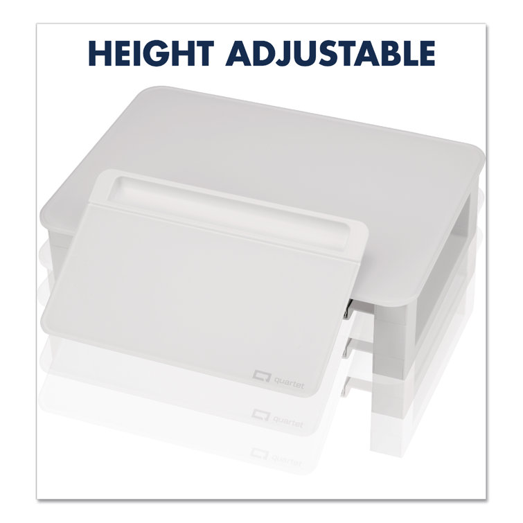 White Tempered Glass Adjustable Desktop Monitor Stand with Dry-Erase Board