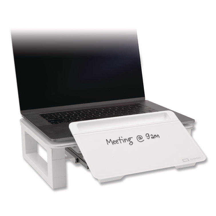 White Tempered Glass Adjustable Desktop Monitor Stand with Dry-Erase Board