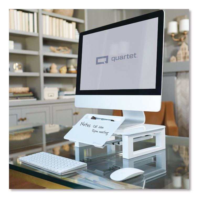 White Tempered Glass Adjustable Desktop Monitor Stand with Dry-Erase Board