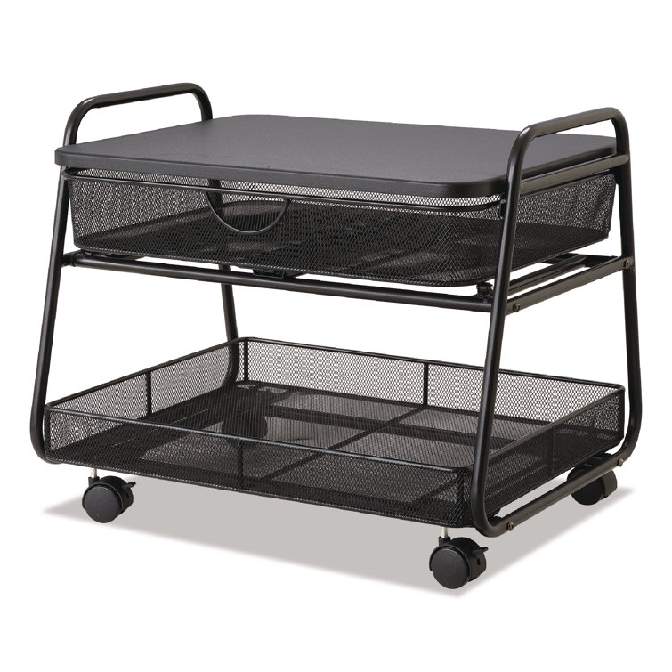 Sleek Black Steel Under-Desk Rolling Stand with Storage Basket & Drawer